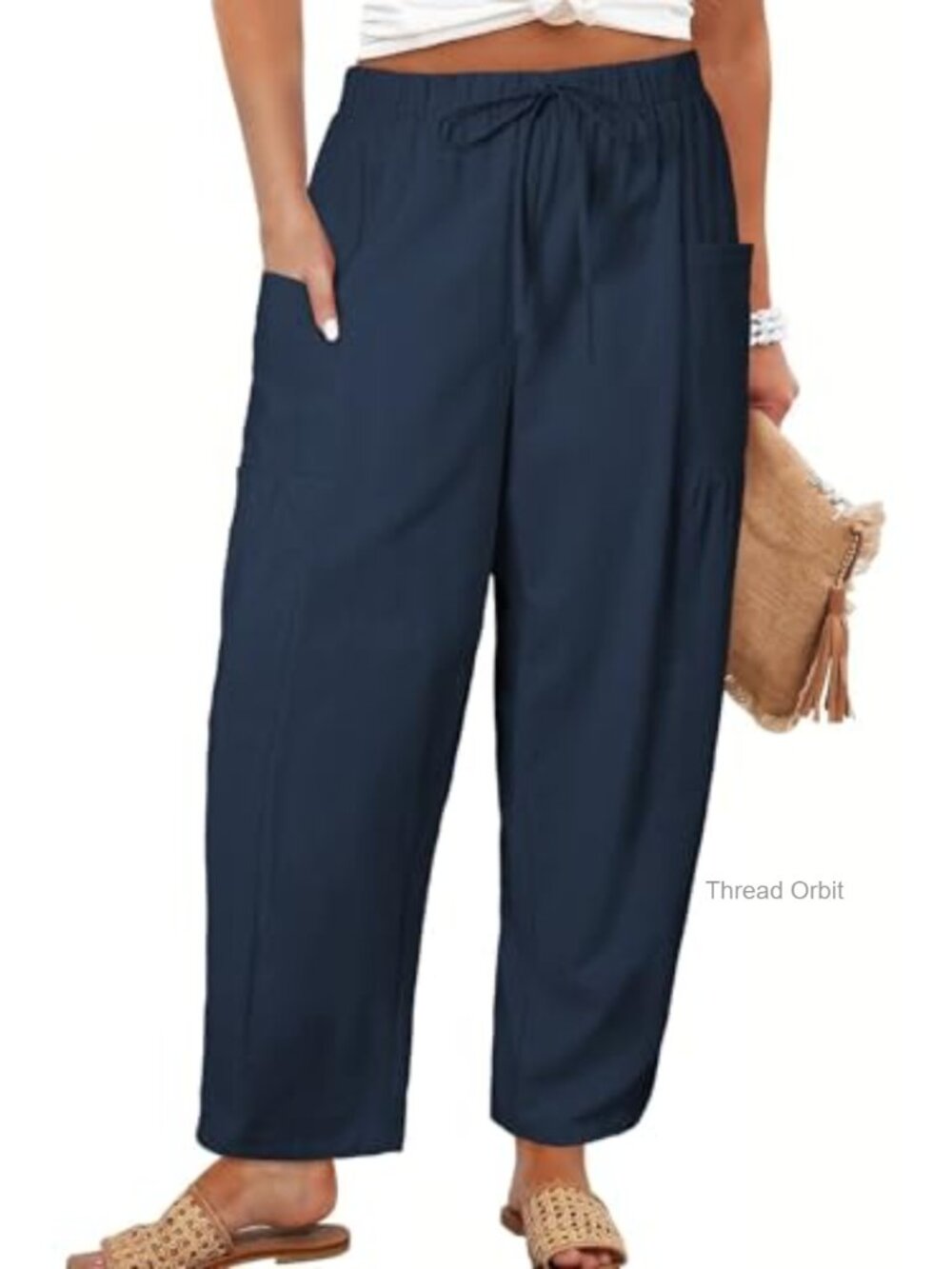 Plus Size Palazzo Pants Elastic Drawstring Wide Leg Lounge Pockets